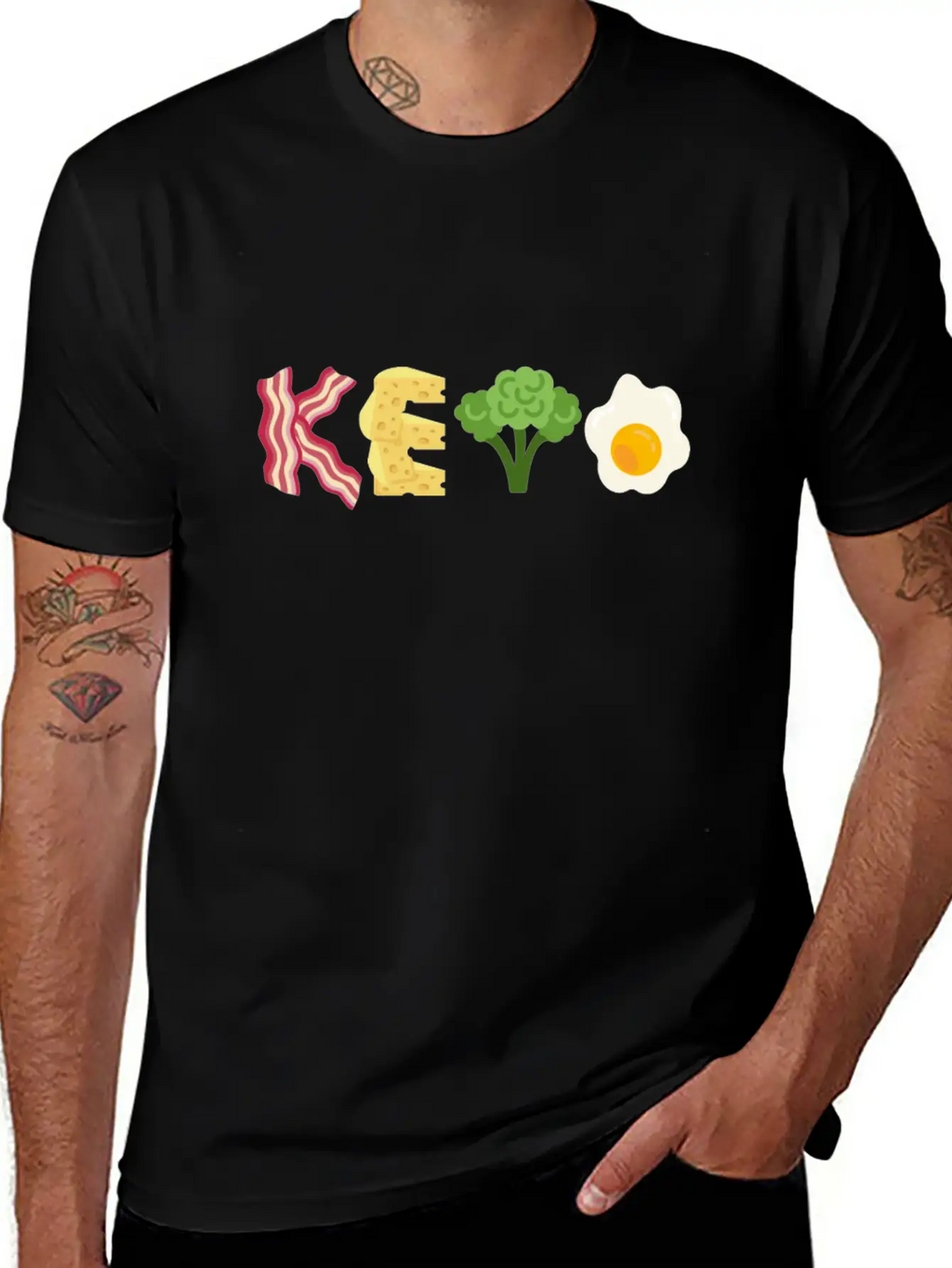 "Keto" Bacon Cheese Broccoli Egg Letters Classic Cotton Tee – Unisex Comfort For Any Season