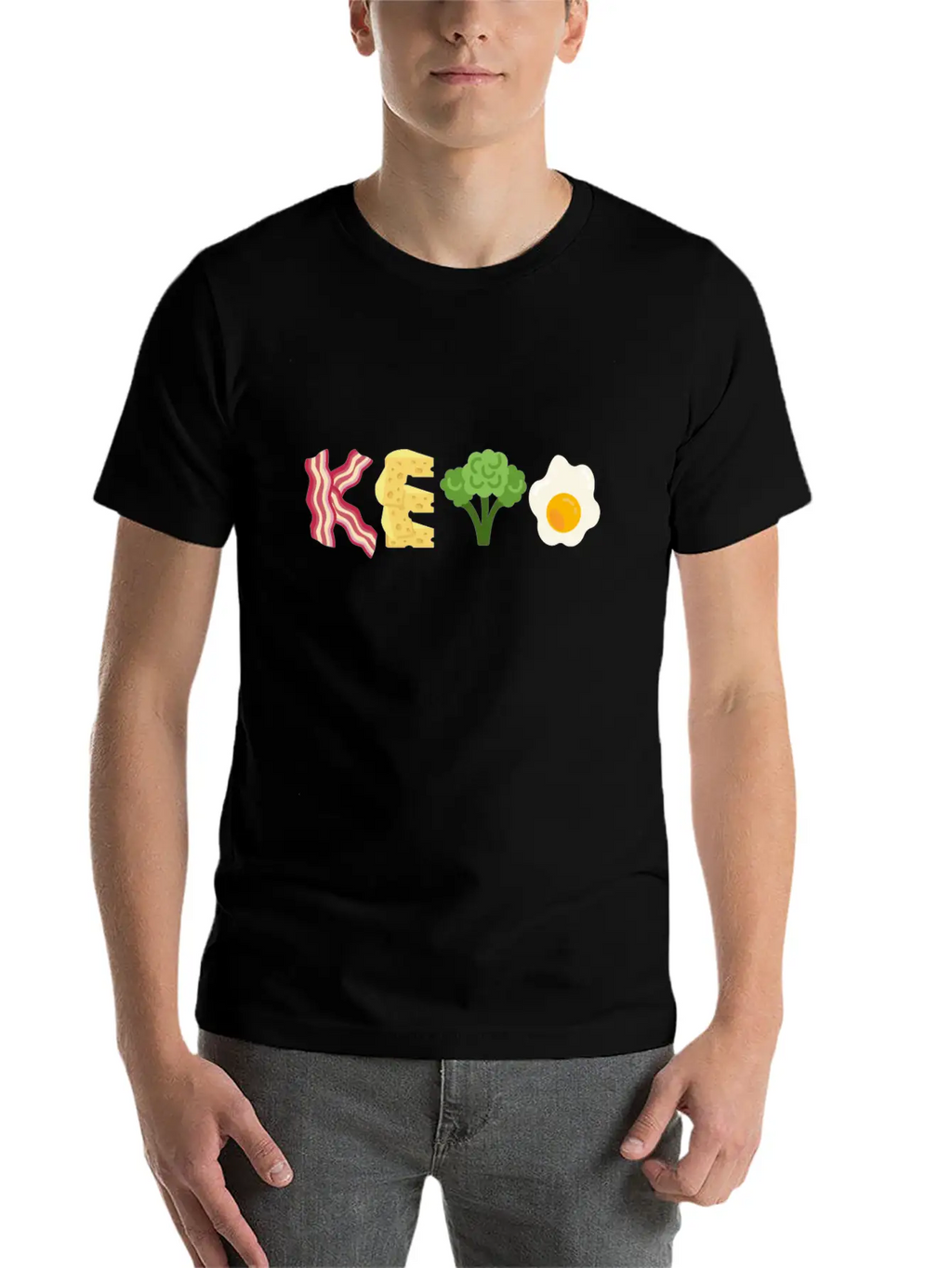 "Keto" Bacon Cheese Broccoli Egg Letters Classic Cotton Tee – Unisex Comfort For Any Season