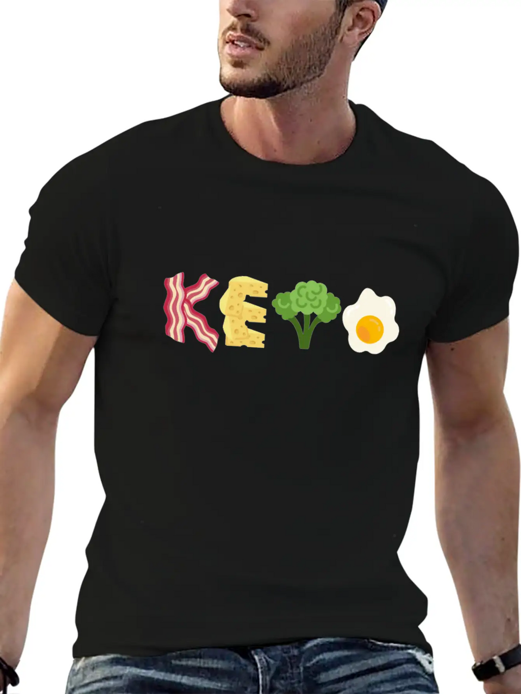 "Keto" Bacon Cheese Broccoli Egg Letters Classic Cotton Tee – Unisex Comfort For Any Season