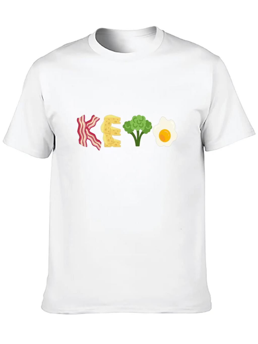 "Keto" Bacon Cheese Broccoli Egg Letters Classic Cotton Tee – Unisex Comfort For Any Season