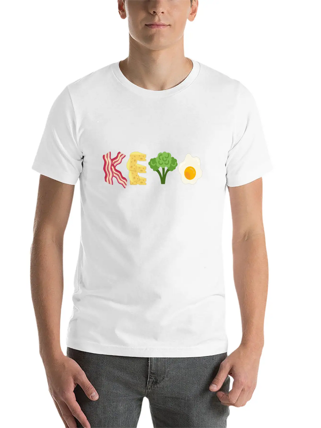 "Keto" Bacon Cheese Broccoli Egg Letters Classic Cotton Tee – Unisex Comfort For Any Season