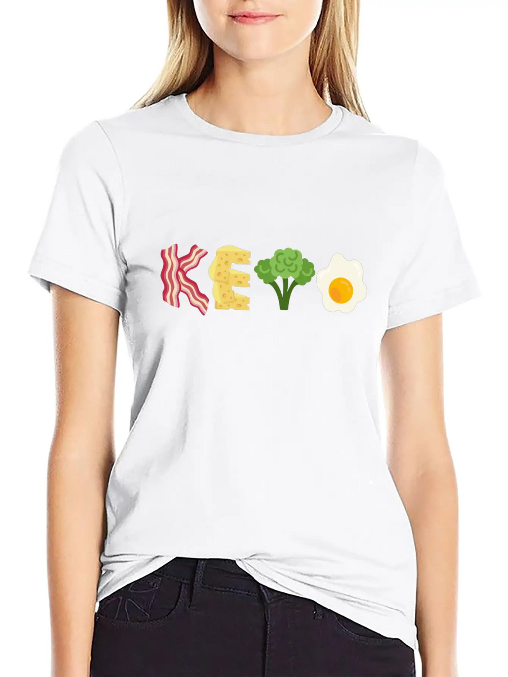 "Keto" Bacon Cheese Broccoli Egg Letters Classic Cotton Tee – Unisex Comfort For Any Season