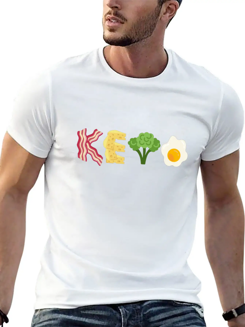 "Keto" Bacon Cheese Broccoli Egg Letters Classic Cotton Tee – Unisex Comfort For Any Season
