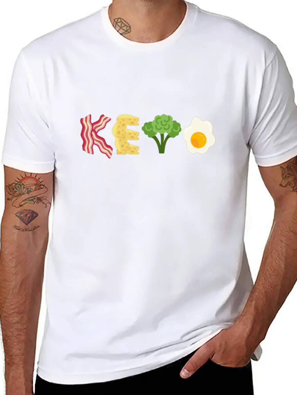 "Keto" Bacon Cheese Broccoli Egg Letters Classic Cotton Tee – Unisex Comfort For Any Season