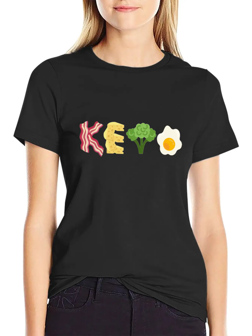 "Keto" Bacon Cheese Broccoli Egg Letters Classic Cotton Tee – Unisex Comfort For Any Season